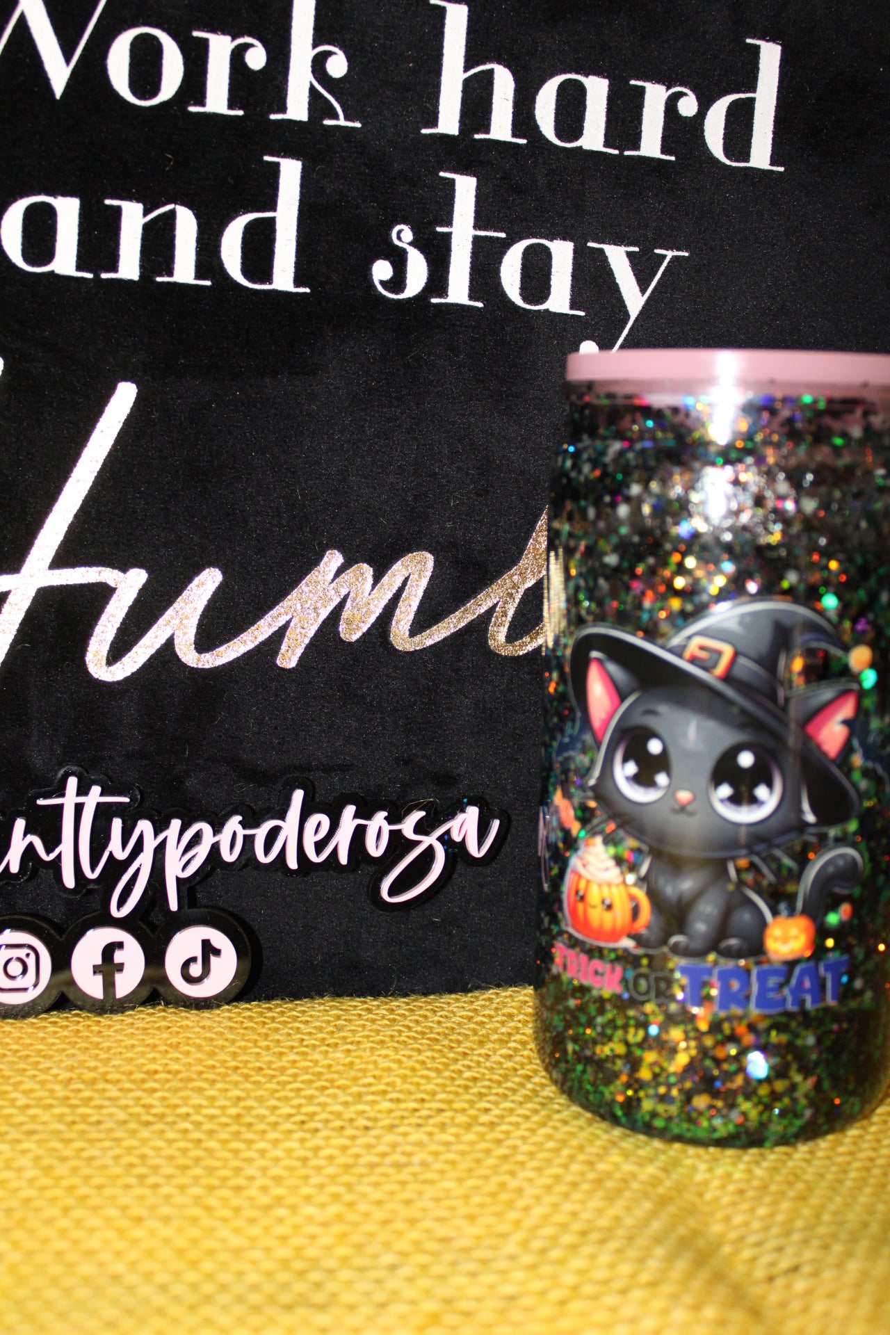 16 Oz Black Cat  Pink Halloween